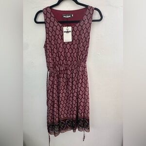 Paper Plane short dress, burgundy with floral print, size 12.